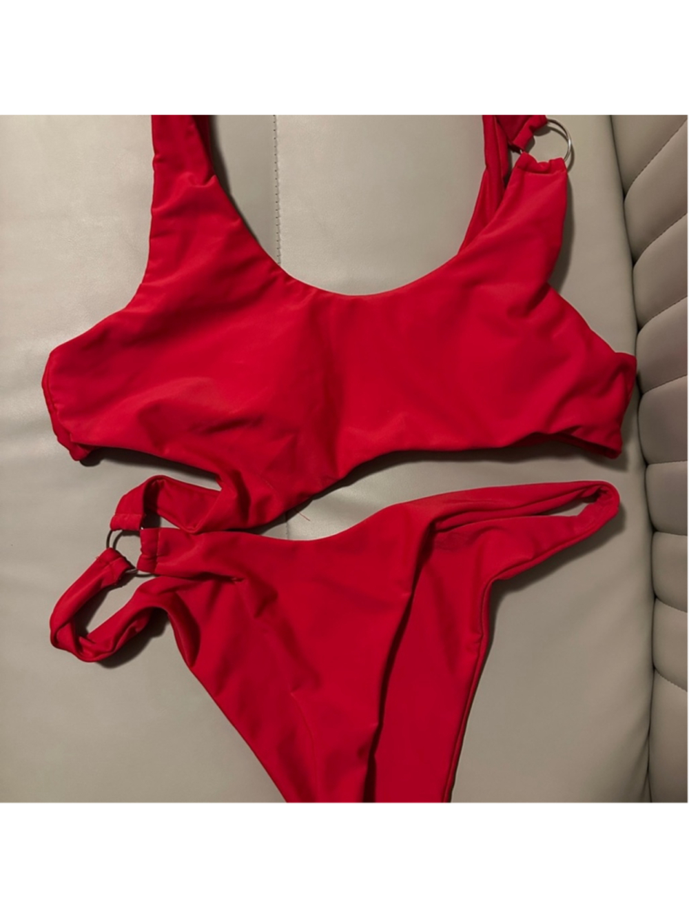 Womens Red Cutout Monokini Swimsuit Asymmetrical Ring Detail XL
